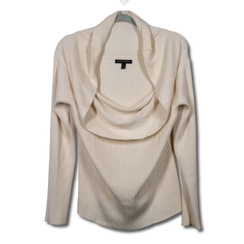 Banana Republic Ribbed Cowl Neck Cardigan Sweater Cream XL